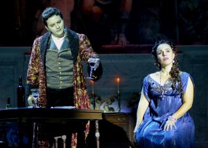 Aleksey Bogdanov (Baron Scarpia) and Sandra López (Tosca), Tosca, Opera North, Photo: Lisa Morrison