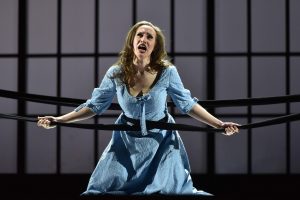 The imprisoned Amenaide (Brenda Rae) awaits her fate. Photo: Kelly & Massa for Opera Philadelphia