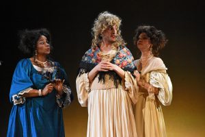 Elizabeth Pojanowski as Lady Meresvale, Michael Kelly as Edward Kynaston, and Heather Hill as Miss Frayne, Photo: Tina Buckman