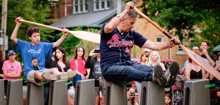 Jim and Owen Adams, an Indigenous father/son duo, keep exploring teachings from the Medicine Wheel in Real People Dancing, soon to be enjoyed again in Toronto's Seaton Village neighbourhood. Picture credit: Porch View Dances