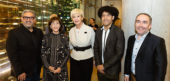 Marc Hervieux, Conservatoire de musique et d'art dramatique du Québec Director, Madeleine Careau, OSM Chief Executive Officer, Isabelle Brais, épouse du premier ministre du Québec, Rafael Payare, OSM Music Director, Hugues Cloutier, Conservatoire de musique de Val-d’Or Director (Photo provided by the OSM)