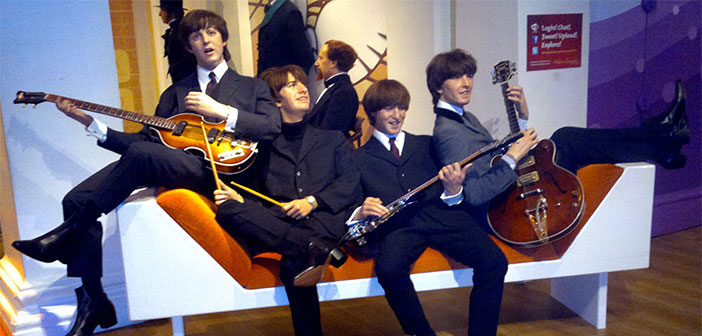 Sculptures de cire de Madame Tussaud représentant les Beatles (Photo par Abi Skipp)