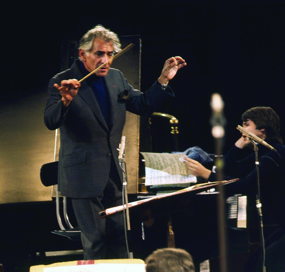 Leonard Bernstein rehearsing at the Albert Hall (Photo by Allan Warren, circa 1973)