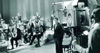 Leonard Bernstein rehearsing for a television broadcast circa 1958