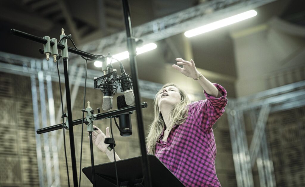 Barbara Hannigan in a recording session