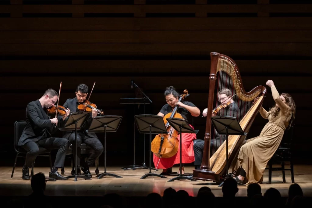 Bridget Kibbey with the Calidore String Quartet at Koerner Hall