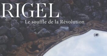 Album cover for Rigel, which features a mirror lying face up on a rocky surface.