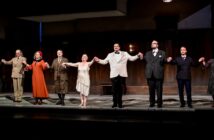 The cast of The Makropulos Case holding hands on stage at Janáček Brno Festival. Photo: Marek Olbrzymek