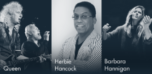 Left to right: Queen, Herbie Hancock, Barbara Hannigan