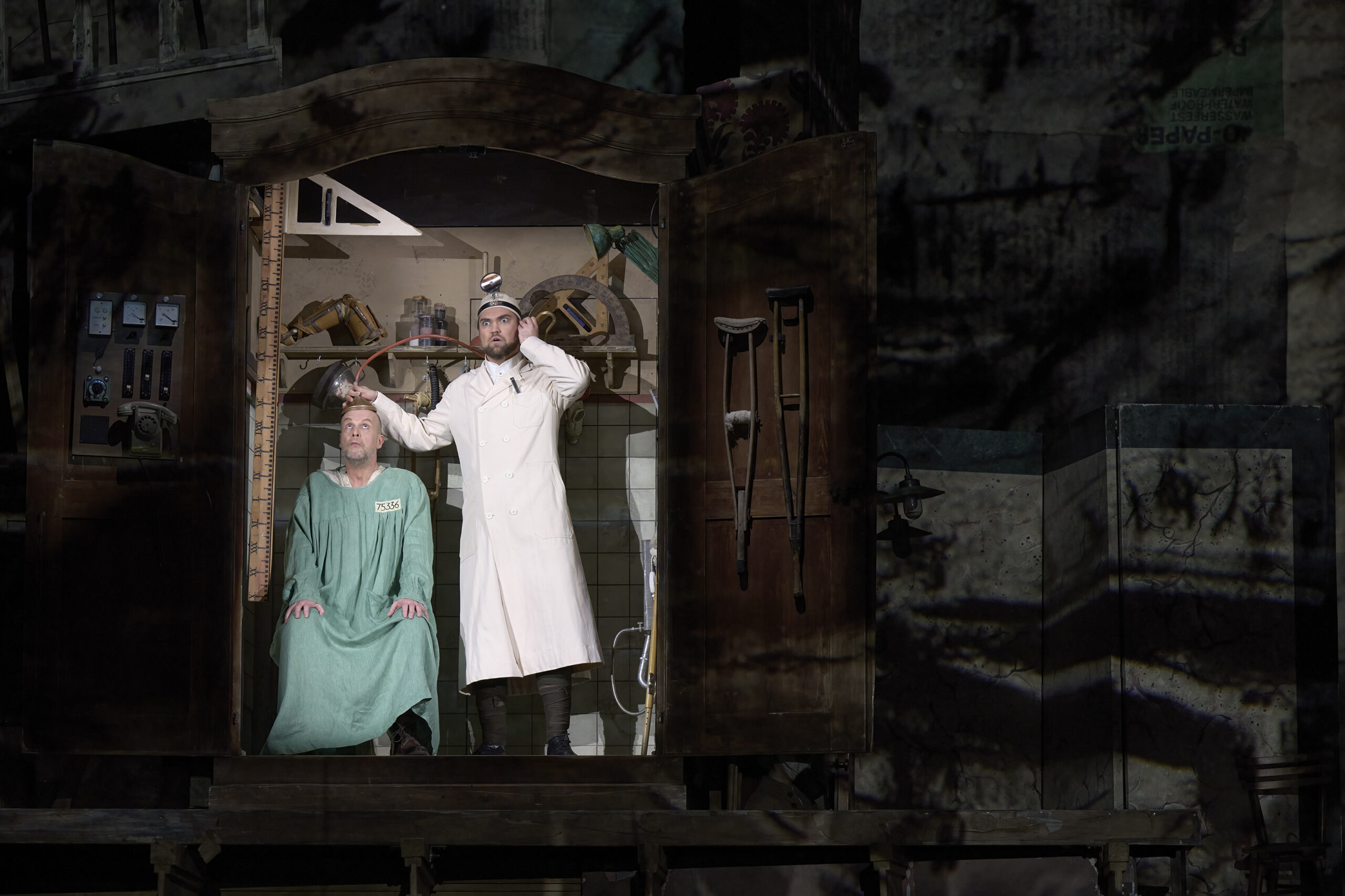 Michael Kupfer-Radecky (Wozzeck) and Anthony Robin Schneider (the Doctor) in Canadian Opera Company’s Wozzeck. 