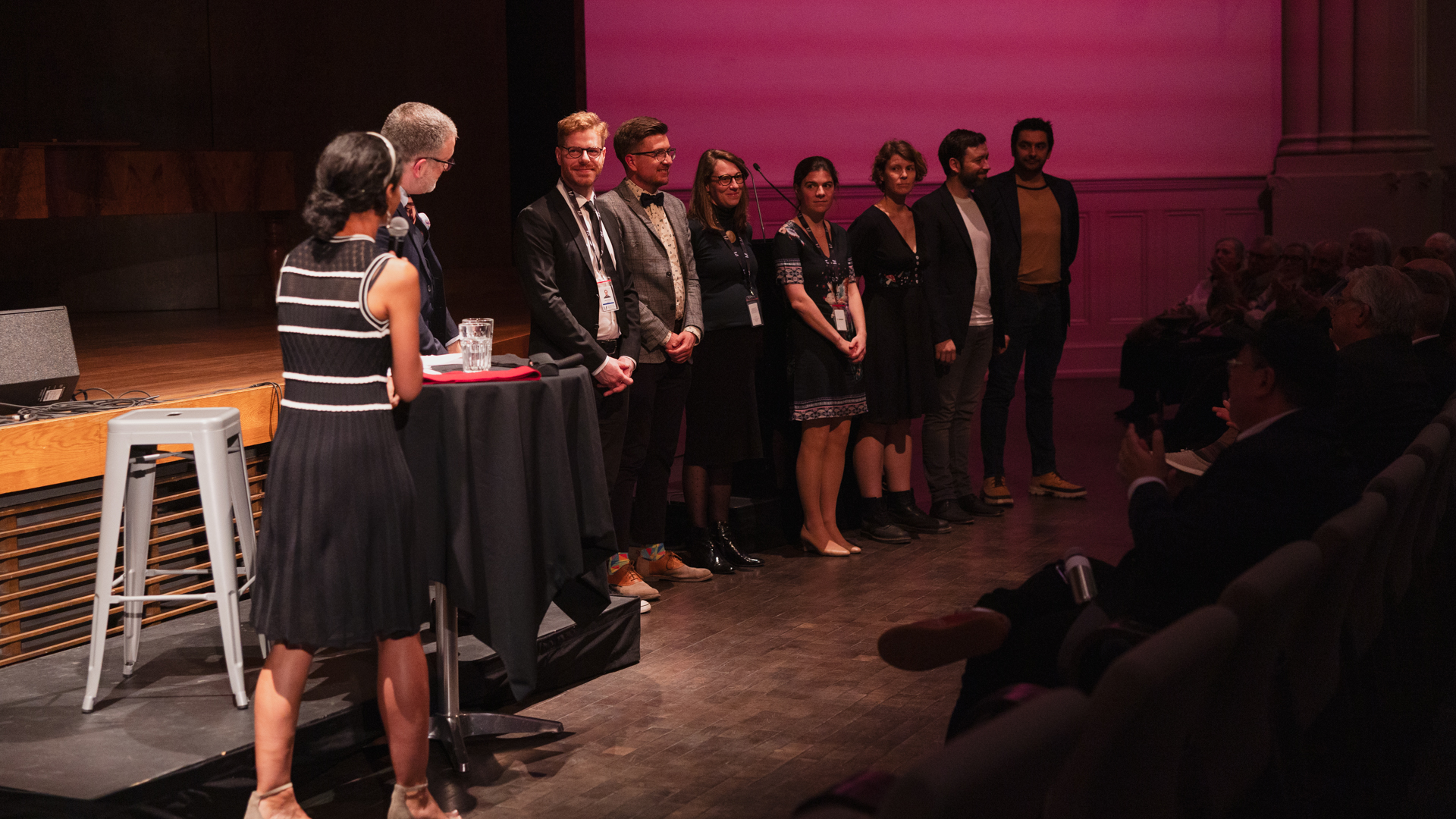 A line of attendees at Salle Bourgie's 2025–2026 season launch event.