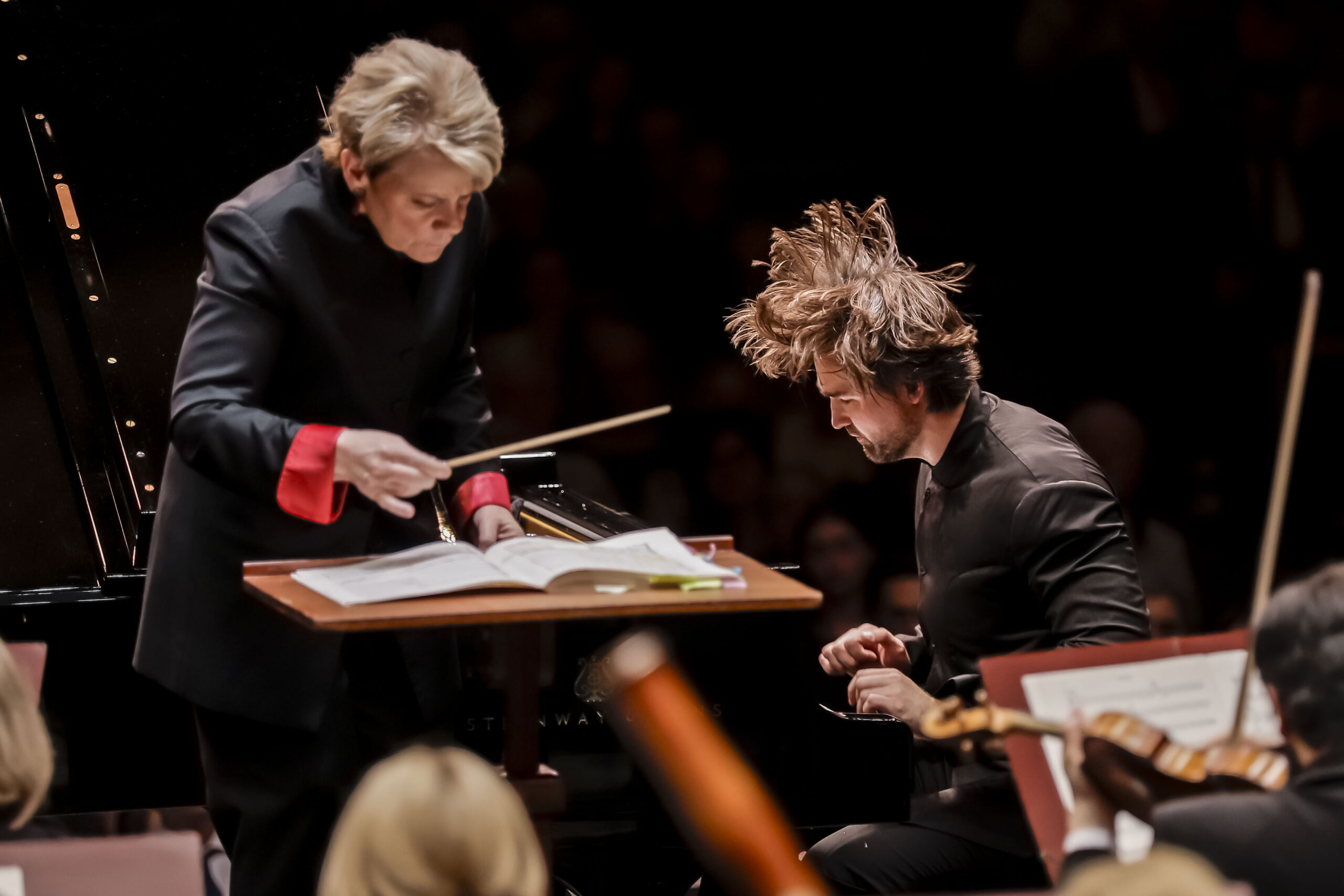 Philipp Lynov with Conductor Marin Alsop and the Fort Worth Symphony in the finals of the Seventeenth Van Cliburn International Piano Competition
