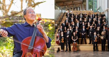 Yo-Yo Ma (à gauche) et l'Orchestre du CNA (à droite).