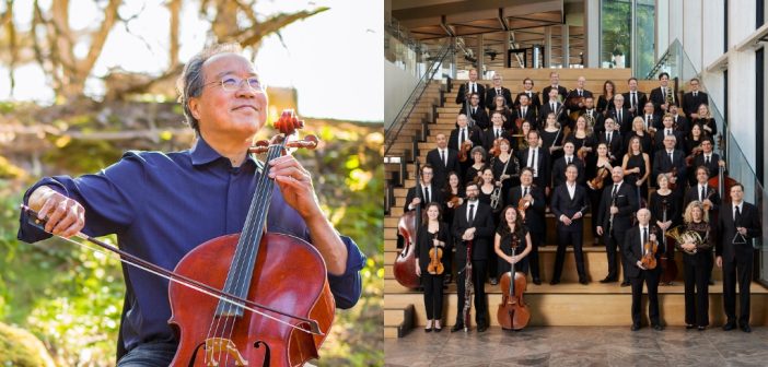 Yo-Yo Ma (à gauche) et l'Orchestre du CNA (à droite).