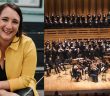 Elise Naccarato (left), the newly appointed Managing Director of the Toronto Mendelssohn Choir, and the Toronto Mendelssohn Choir in performance (right).