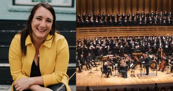 Elise Naccarato (left), the newly appointed Managing Director of the Toronto Mendelssohn Choir, and the Toronto Mendelssohn Choir in performance (right).