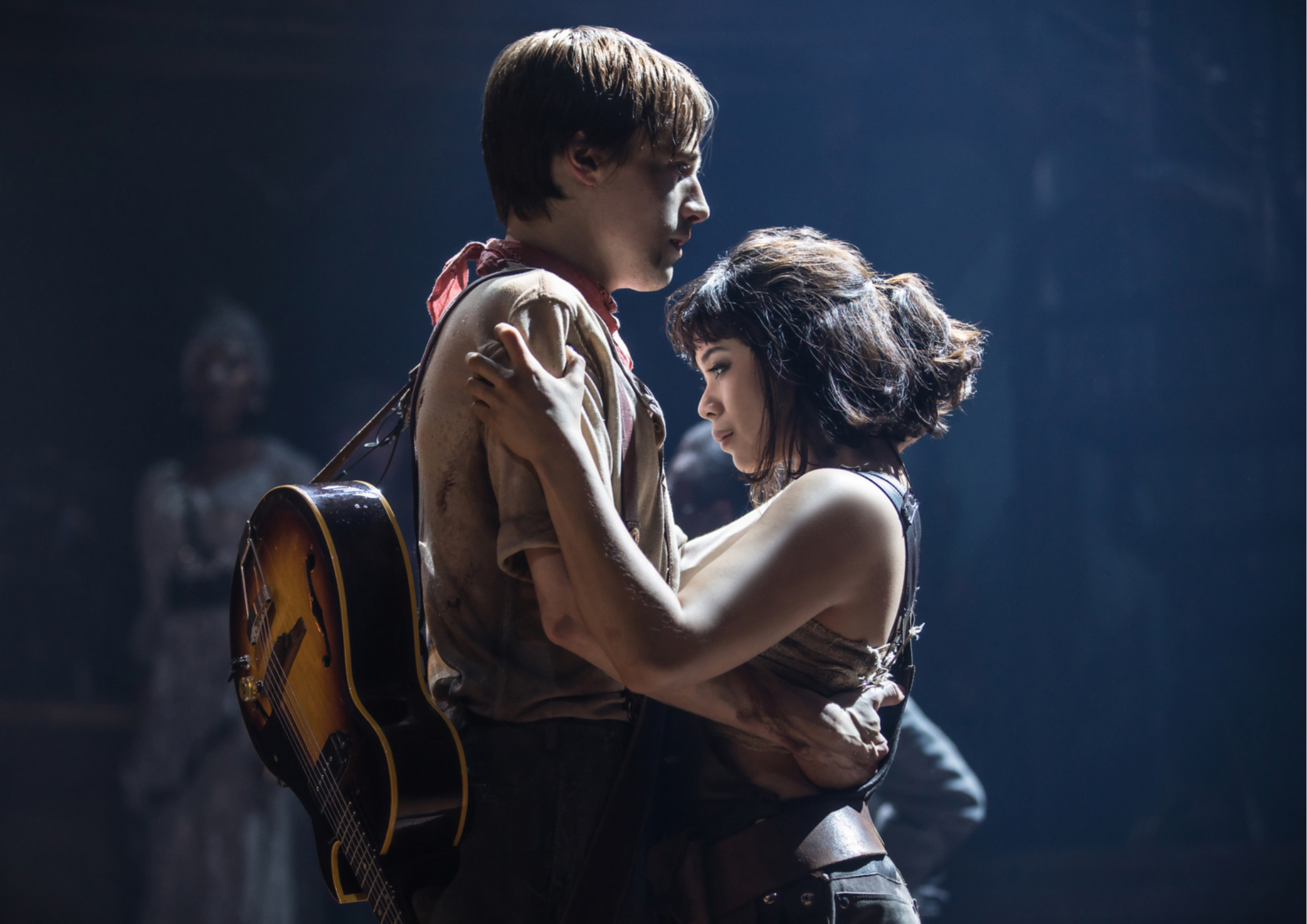 Reeve Carney (Orpheus) and Eva Noblezada (Eurydice) in Hadestown. Photo: Matthew Murphy
